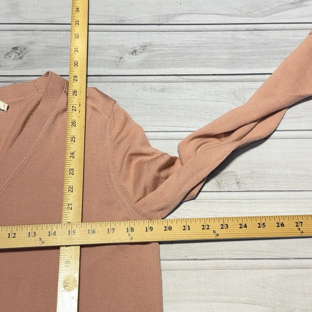 Tory Burch Tunic Sweater Womens Large Blush Merino Wool Pockets V-Neck Henley - Picture 5 of 6